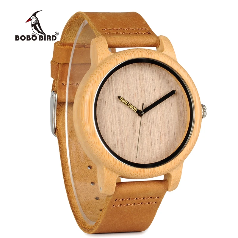 BOBO BIRD Fashion Design Mens Bamboo Watches Genuine Cowhide Leather Band Wristwatches for Men and Women relogio masculino C-A22