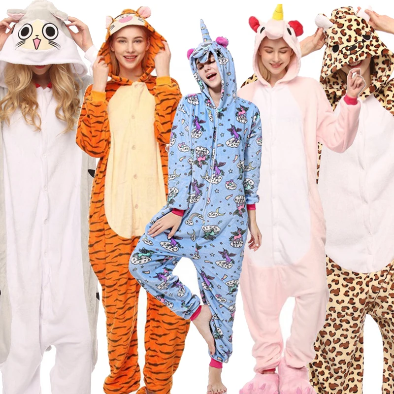 

Animal Unicorn Pajamas Set Panda Cartoon Kigurumi Women Winter Unisex Flannel stitch Pajamas Adults Piece pajamas