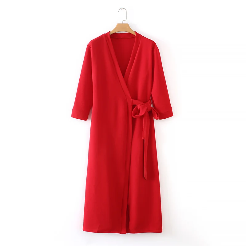 Женское винтажное красное платье с v-образным вырезом, обернутая шея, длинное платье для девушек, галстук-бабочка, пояс, шикарные платья, повседневные тонкие платья для вечеринок DS1358 - Цвет: as pic DS1358