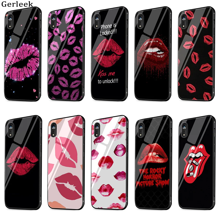 Чехол из закаленного стекла Kiss Me Lips губная помада чехол с румянами для iPhone 6 6s 7 8 X XS XR Max 5 5S SE