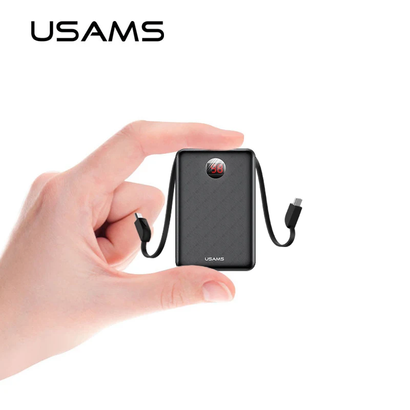 

USAMS 10000mAh LED Digital Mini Power Bank Fast Charging 10000 mah Portable External Battery Charger Powerbank with type C Cable