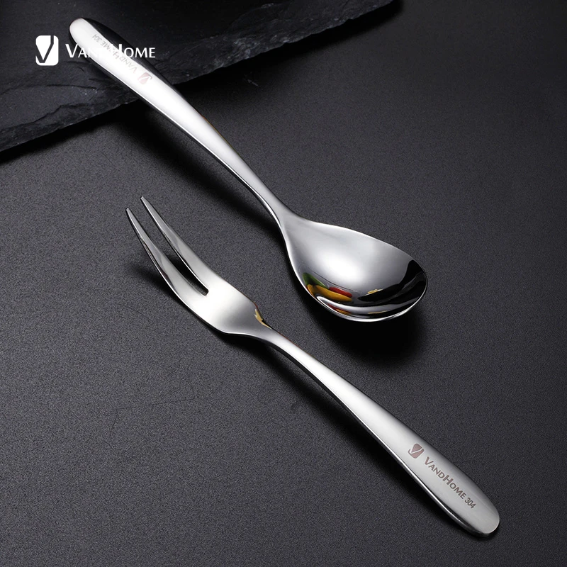

VandHome 304 Stainless Steel Fruit Fork Spoon Set Salad Fork Dessert Spoon Kitchen Accessories Restaurant Bento Food Picks Set