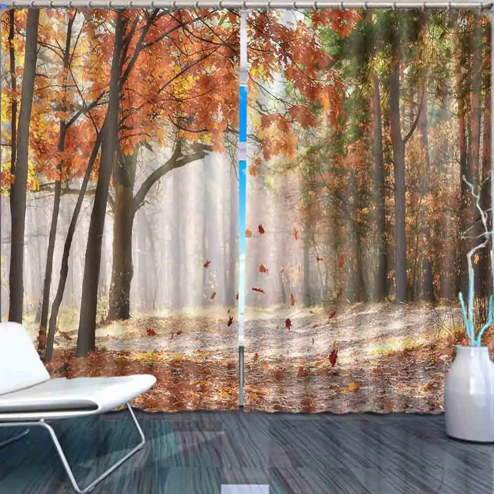 

Autumn maple's woods 3D Window Curtains Living Room bedroom Drapes Rideaux factory Customized size shower Shading cloth