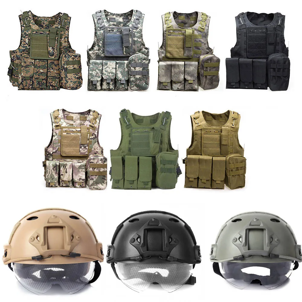 

Military Tactical Vest +Tactical Helmet Army Molle Hunting Vest Assault Plate Carrier CS Airsoft Paintball CS Game Safety Helmet