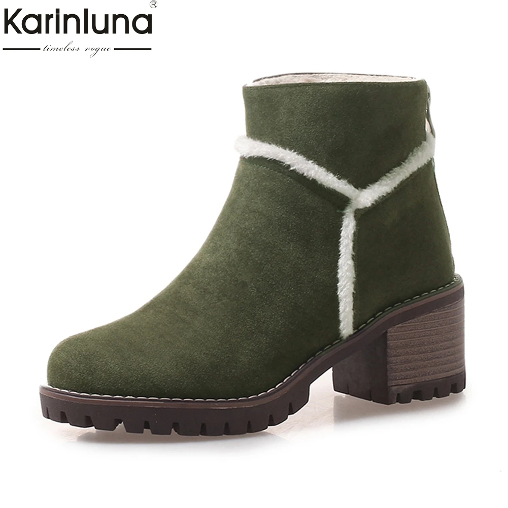 

KARINLUNA 2018 Large Size 33-43 Chunky Heels Women Shoes Warm Fur Winter Snow Boots Shoes Woman Ankle Boots Lady women's Booties