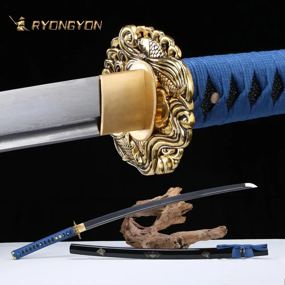 

Handmade Katana Real Sword Sharp Genuine Japanese Samurai Sword Japan Ninja Sword Damascus Folded Steel Full Tang Blade 722