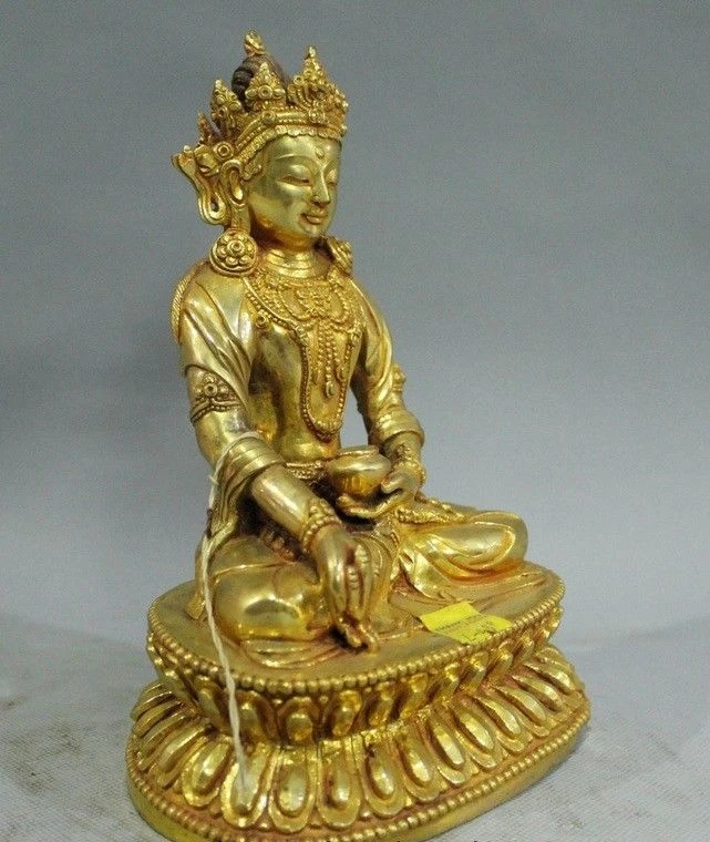 Тибетский буддизм бронзовый 24K золото Shakyamuni Sakyamuni чаша Будды скульптура|Статуи и