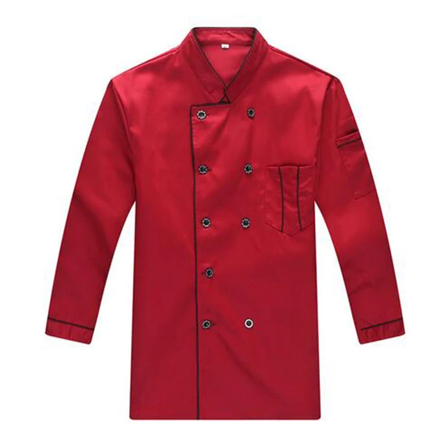 New Red Chef Uniform Long sleeved Work Coat Chef Jacket Restaurant
