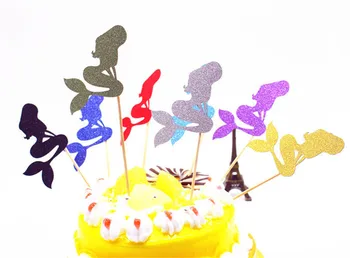

1pc Creative Birthday Cake Flag Topper Multi Colors Mermaid Flags For Wedding Birthday Party Cake Baking Decoration Supplies