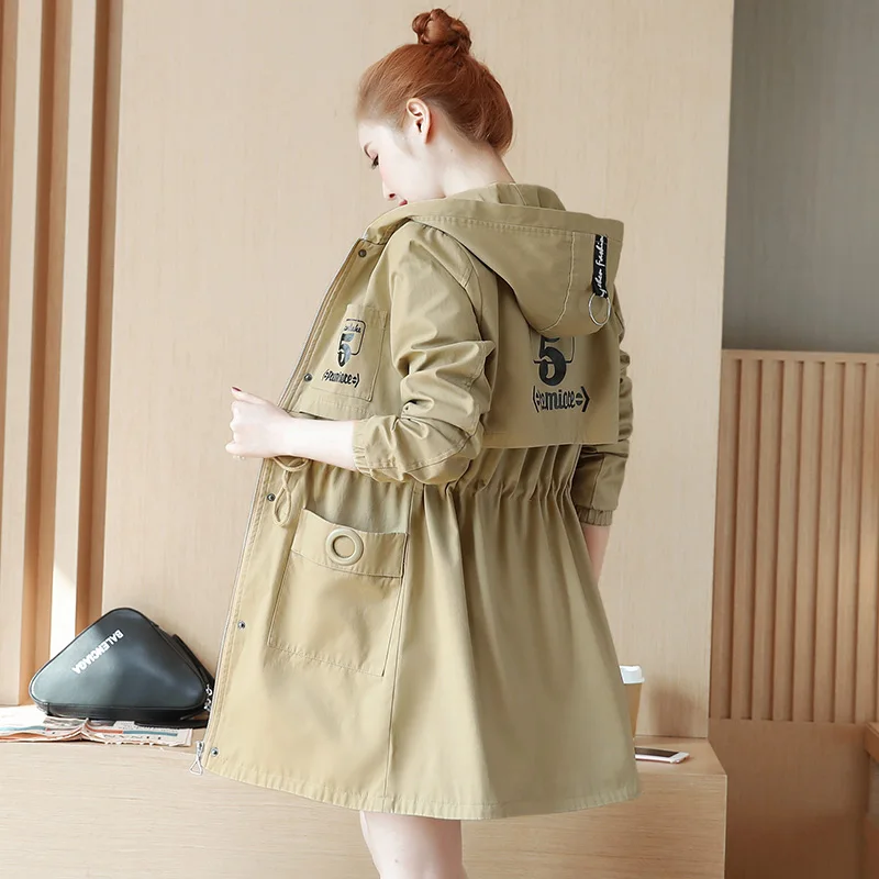 Femmes Trench Slim A847 Était 2019 Armygreen Pull Mode Coupe Capuche À Décontracté Automne Longue khaki Léger pink coréen Femelle Printemps coats Nouvelle vent sQhrCxtd