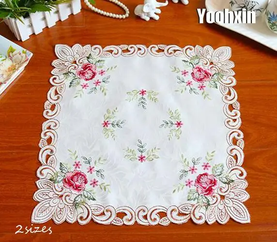 White Embroidered Lace Table Cloth Topper Runner Floral Tablecloth Satin Wedding