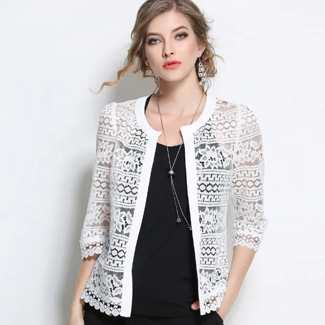 Women Plus Size Summer Lace Cardigan Feminino Floral Hollow Out ...
