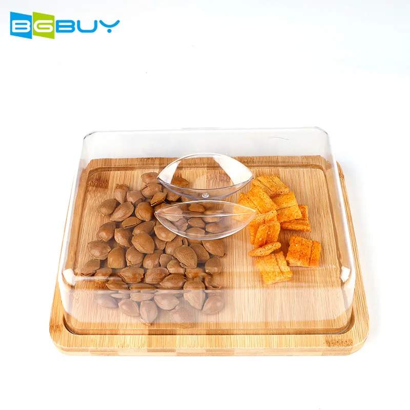 

Multifunction Natural Bamboo Bowl Dish Snack Plates with Covers 100% Solid Handmade Wooden Tableware Fruit Pllates 28X28X10CM