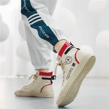 

Ins Super Hot Casual Canvas Shoes Men's Vulcanized Shoe Korean Version Students High-top Shoes Nice Street Shot White Shoes Male