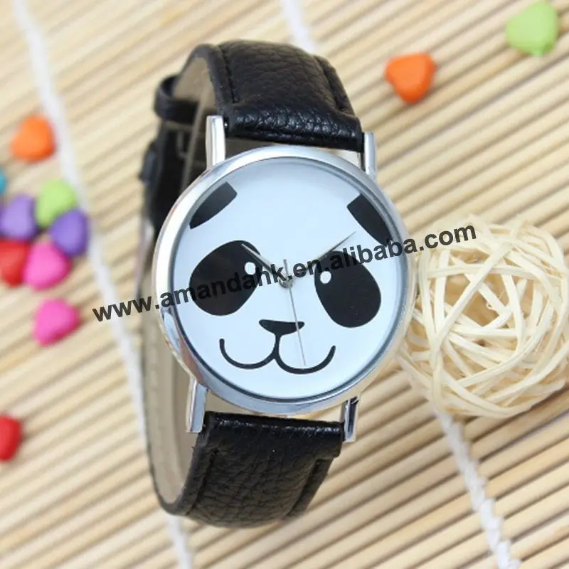 

Wholesale 3284 Panda Pattern Cartoon Quartz Watches Casual Lady Leather Watch Fashion Women Wrist Watches Quartz Dress Watches