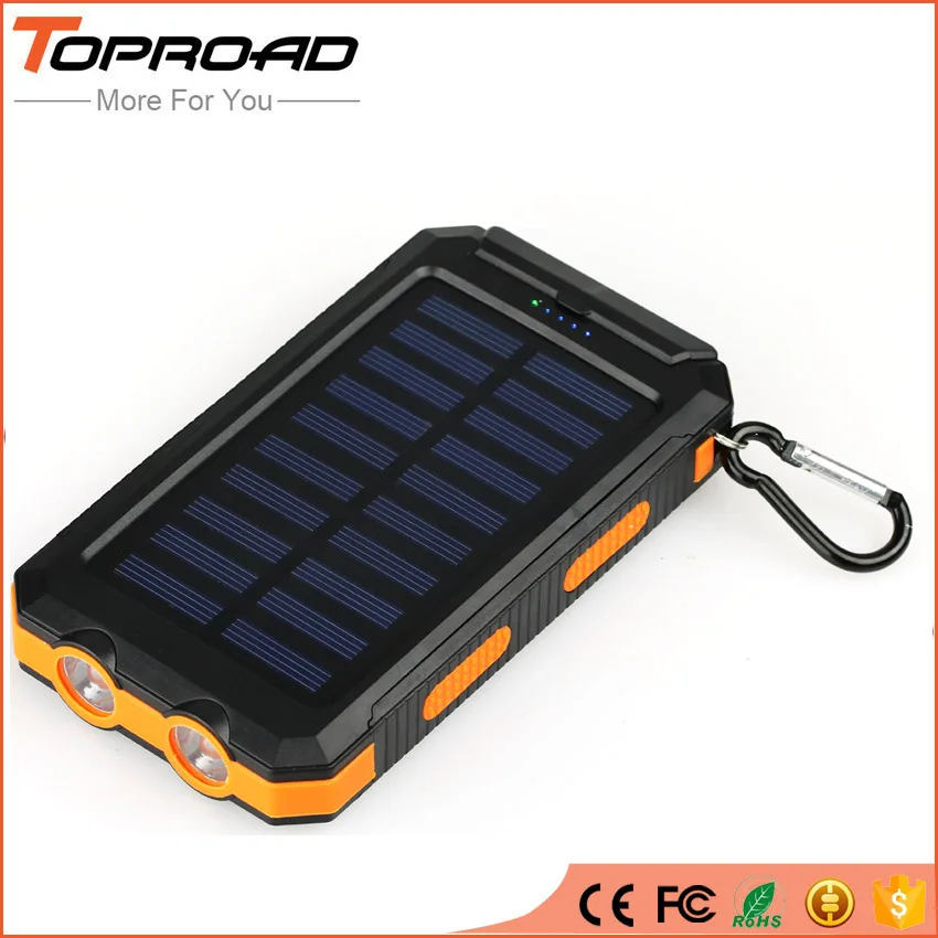 imágenes para Impermeable Solar Banco de la Energía 10000 MAH Dual USB LED SOS Teléfonos Móvil de La Batería Externa Powerbank Cargador Portátil Para Acampar imágenes para Impermeable Solar Banco de la Energía 10000 MAH Dual USB LED SOS Teléfonos Móvil de La Batería Externa Powerbank Cargador Portátil Para Acampar