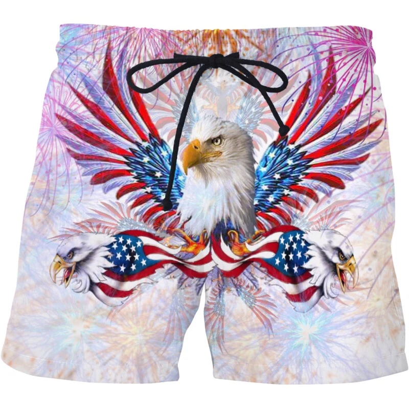 Мужские хипстерские летние быстросохнущие пляжные шорты 2019 3D флаг США Белоголовый Орел плавает шорты печатные пляжные шорты с карманами