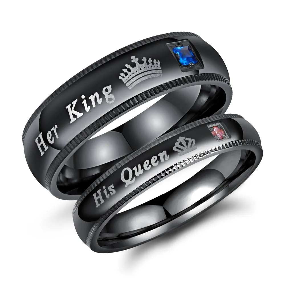 Best Fate Love Engagement Promise Ring Bands Her King And His Queen Stainless Steel Wedding Charming Rings For Women Men Gifts FL606