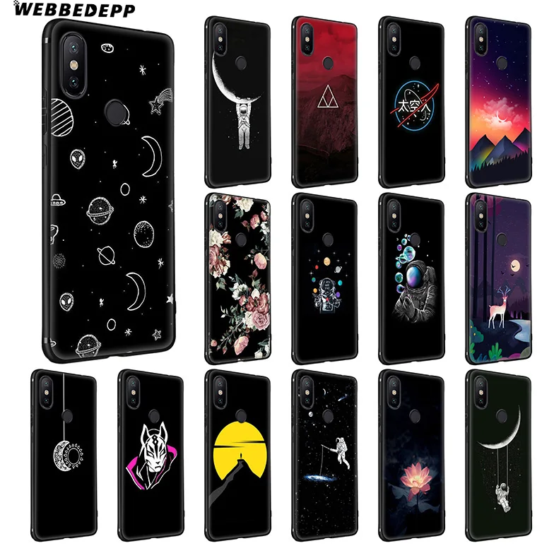 WEBBEDEPP Moon Swing Black Soft Silicone Case for Xiaomi Redmi Note 7 6 6A 5 4 4X 4A S2 Plus Pro Lite Go |