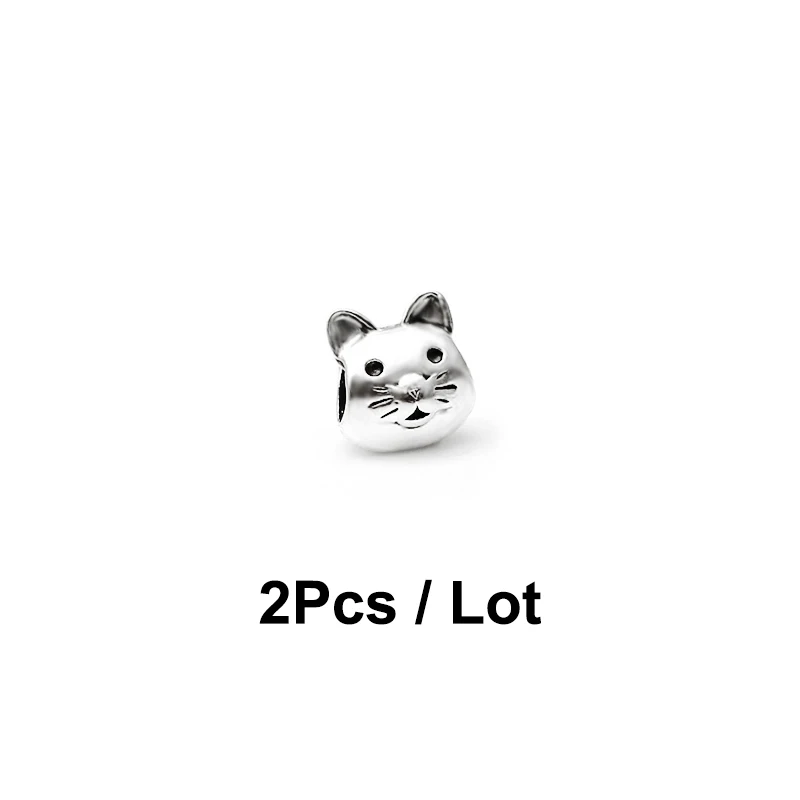2 шт серебряные шармы с животными из мультфильмов, котами, собаками, медведями, сердечками, подходят для европейских брендов, шармы и браслеты, сделай сам, ювелирные изделия, подарки - Цвет: HJ001