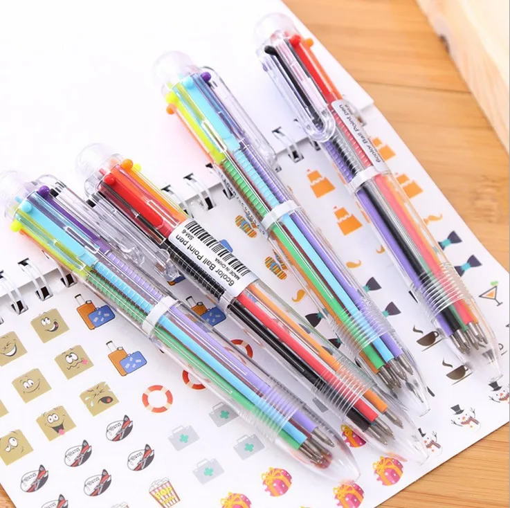 

5 Pcs Lovely Creative Transparent 6 Color Ballpoint Pen Cartoon Ball Pen Primary School Supplies Gifts Wholesale Stationery Gift