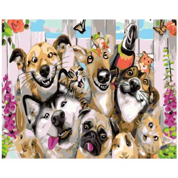 

Painting By Numbers DIY Dropshipping 40x50 50x65cm Funny cat and naughty dog Animal Canvas Wedding Decoration Art picture Gift