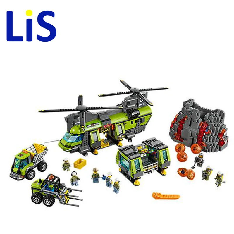 

Lis 10642 Bela City Series Volcano Heavy-lift Helicopter Explorer scientist Building Block Bricks Toys Gift For Children 60125