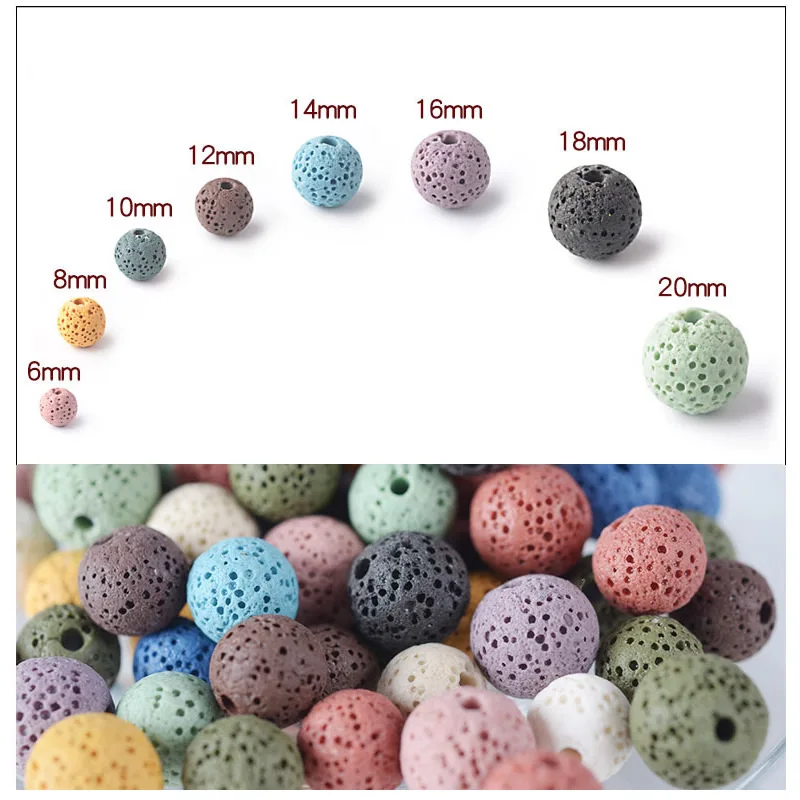Natural Stone Beads Volcanic Lava Colorful Black Round Rock Lava Loose Beads 6mm-16mm For DIY Necklace Bracelet Jewelry Making