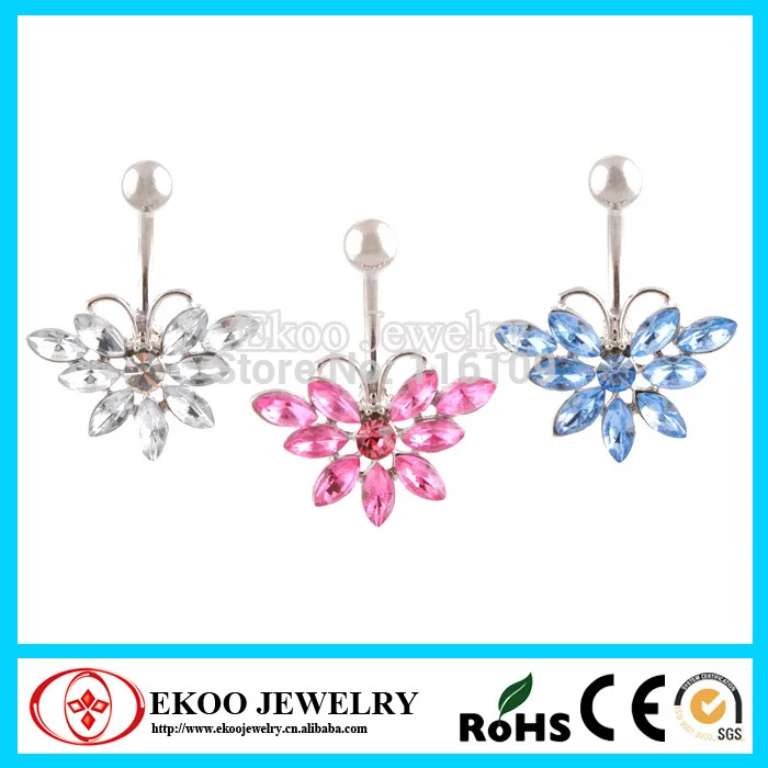 

(Min. order $10) Butterfly Belly Button Ring Beautiful and New Style Navel Belly Bar Body Jewelry