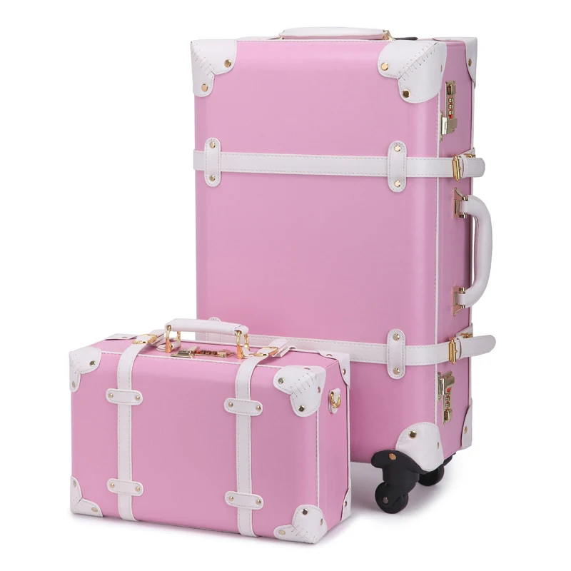 

BeaSumore Retro Rolling Luggage Set Spinner Leather Suitcase Wheel Trolley Vintage Women Travel Bag Trunk Carry On Luggage