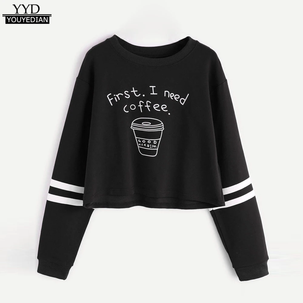 

Letter Print Sweatshirts Women Round Neck Long Sleeve Crop Sweatshirt Womens Casual Pullover Tops Female Autumn 2019 sudaderas