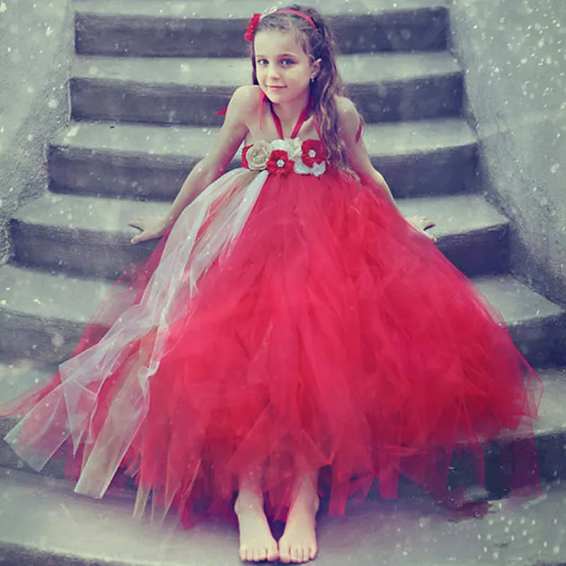 

2018 Top quality Fashion Flower Girl Dresses Red Flower 2-12Year Draped Two-piece Ball Gown Evening Party Children Party