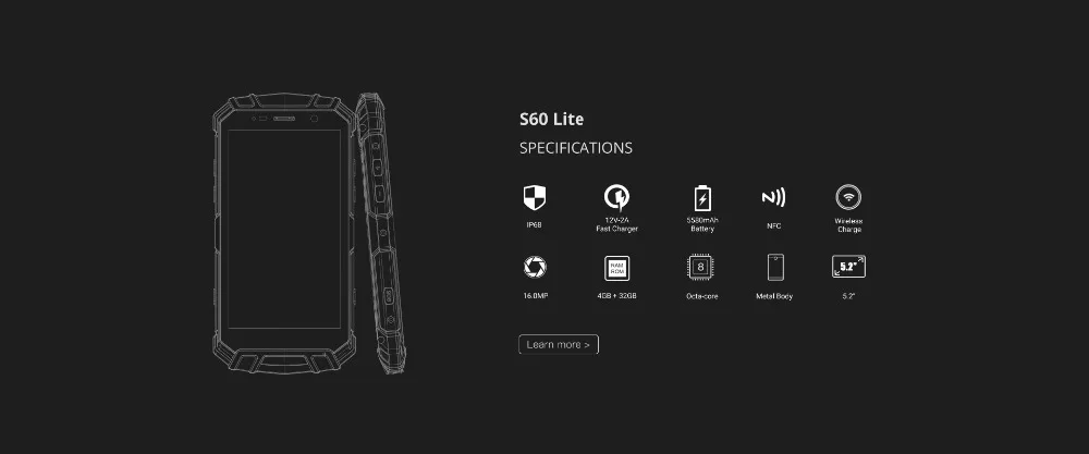 DOOGEE S60 Lite IP68 водонепроницаемый сотовый телефон 5," 4 Гб ОЗУ 32 Гб ПЗУ MTK6750T Восьмиядерный Android 7,0 беспроводной зарядки смартфонов