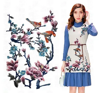 

Embroidered flower branch bird patch cloth paste water soluble embroidery applique cheongsam clothes decoration accessories DIY