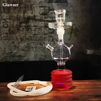 Glawaer colorful glass shisha hookah silicone hose LED light nargile water pipes glass tube bowl valves cachimba online sale