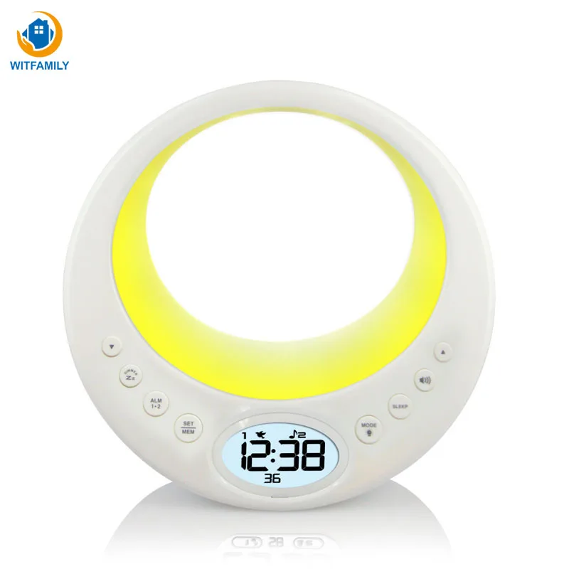

Alarm Clock with FM Radio Soonze Function Digital LED Clock of Nature Sound Alarm bedoom Decoration Intelligent Light Wake Up