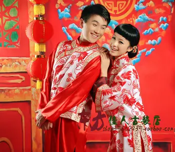 

Huan Tian Xi Di Free Shipping Chinese Style Bride and Groom Wedding Dress Sets or Lovers' Photography Costume Clothing Set