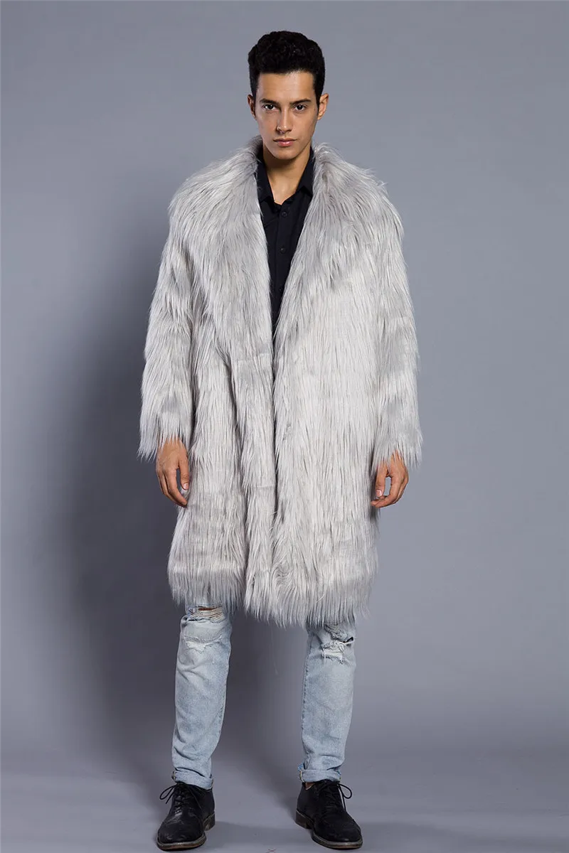 Mens Coat Faux Fur Jacket Mens Faux Fur Fur Coat Autumn Winter Long ...