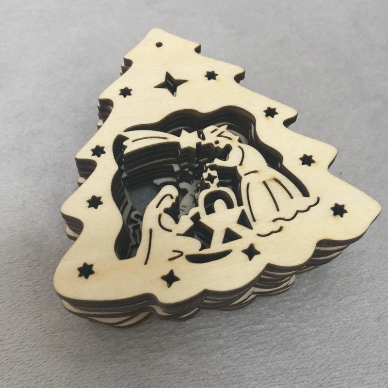 

10 pcs laser cut wood christmas ornament christmas tree hanging decoration home decoration