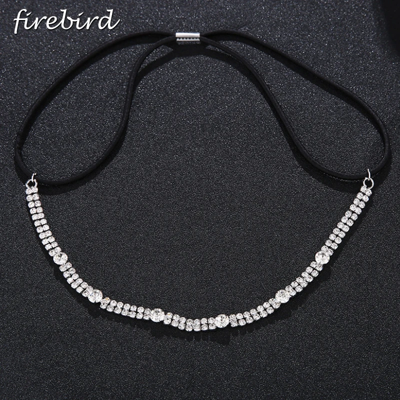 Simple Design Handmade Bridal Crystal Elastic Headband Rhinestone Wedding Party Hairband For Women Girls Head Chain Wholesale | Украшения и