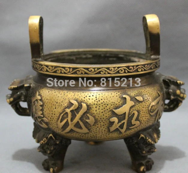 

bi0011695 Chinese Bronze FengShui Lion Head Statue Tibet Buddhist Incense Burner Censer
