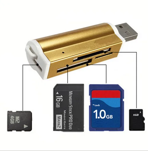 

Aluminum  All in 1 USB 2.0 Multi Memory Card Reader Adapter Connector For Micro SD MMC SDHC TF M2 Memory Stick MS Duo RS-MMC