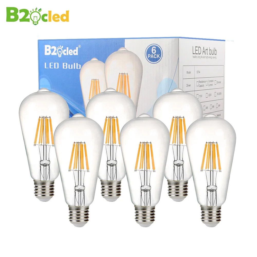 

6pcs 110V 220V Edison bulb LED ST64 E27 4W 8W Retro lamp vintage ball holiday light filament lampada for Restaurant home lamp
