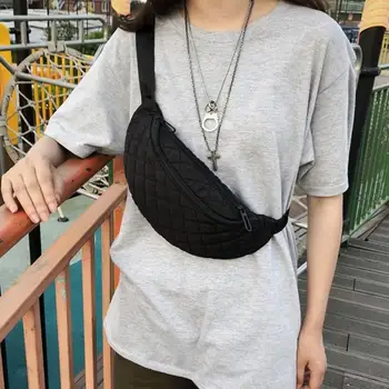 

Solid Color Lattice Shoulder Women Waist Fanny Belt Packs Nylon Chest Bags