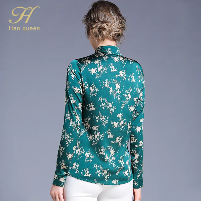 H han queen Blusas шифоновая блузка с длинным рукавом Женские топы и блузки размера плюс с длинным рукавом Свободная Повседневная рубашка с принтом для работы
