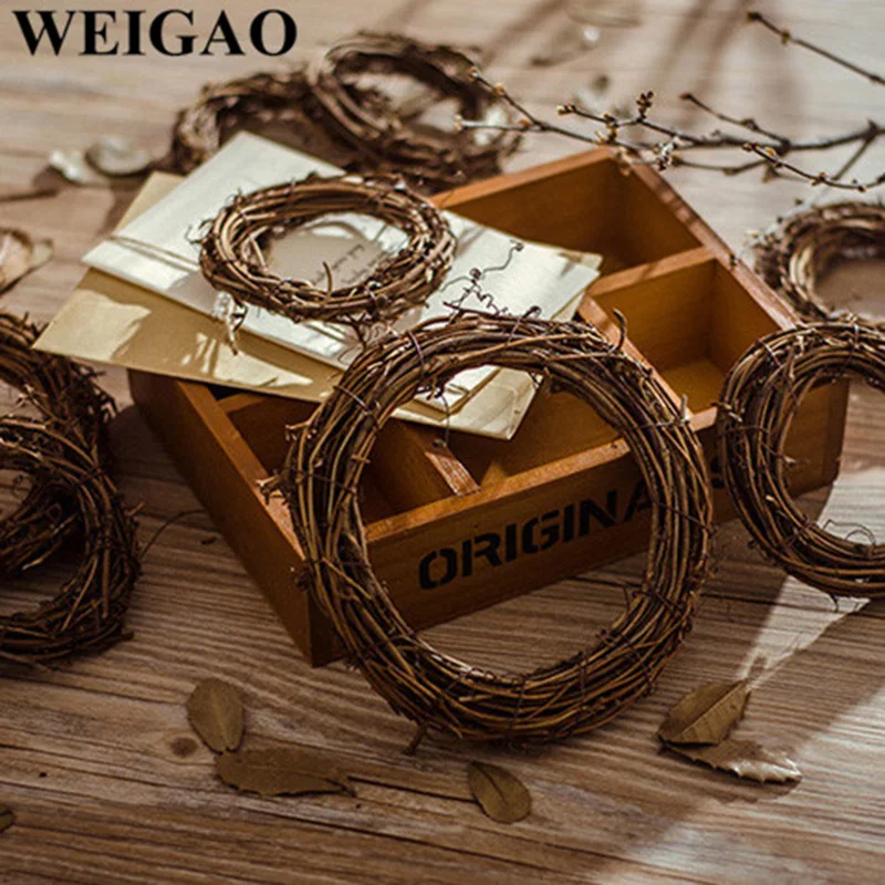 WEIGAO 10- 30cm Christmas Decoration Natural Rattan Wreaths and Mini Artificial Christmas Tree Wooden Tree Pendant Xmas Supplies