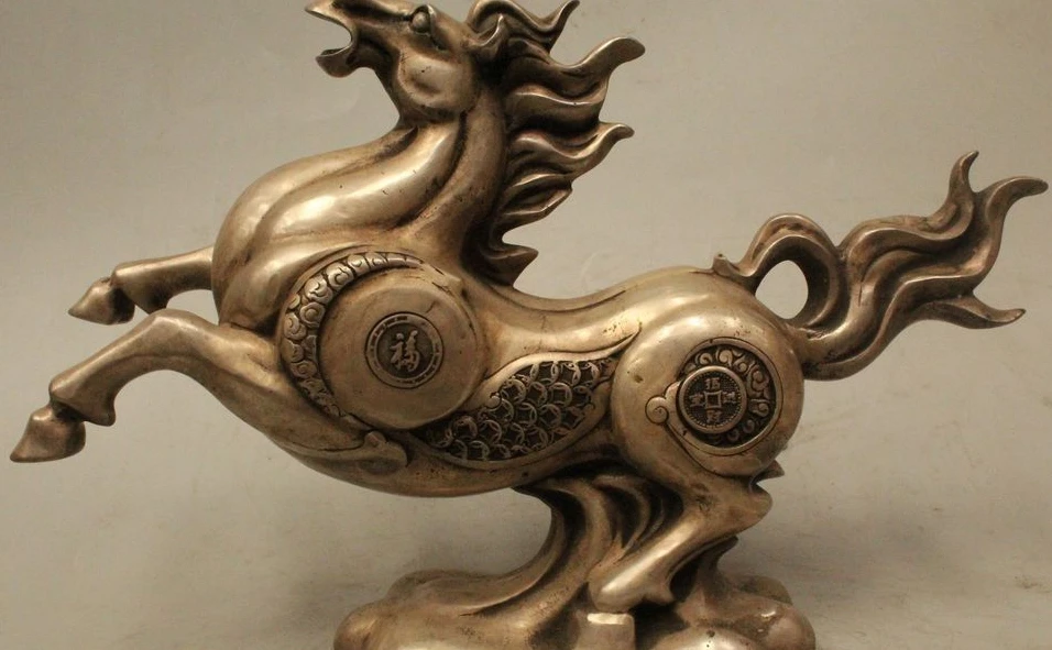 

12" China Chinese Famous Zodiac Silver Running Horse Statue statuary Sculpture