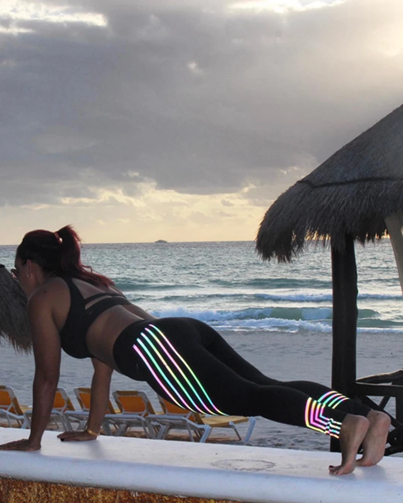 Rainbow Reflective Leggings Outside