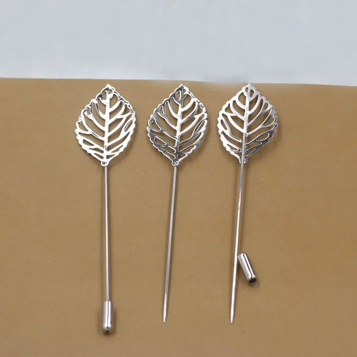 35x20mm Blank Filigree Leaf Brooch Pins w/ a Stopper Hat Pins Safety
