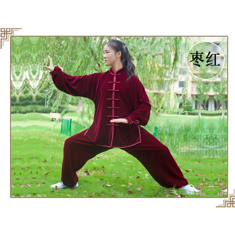 Для мужчин женщин Pleuche Ткань утолщенная теплая Tai Chi Одежда Кунг-фу костюм форма для боевых искусств Taiji ушу зимний костюм для пары - Цвет: russet